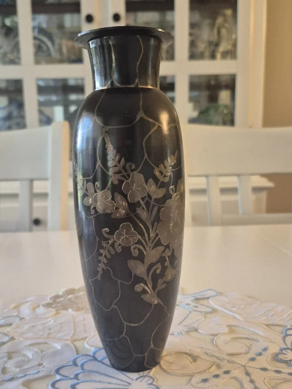 Vintage Black Anodized Brass Intricately Etched Floral Design 9